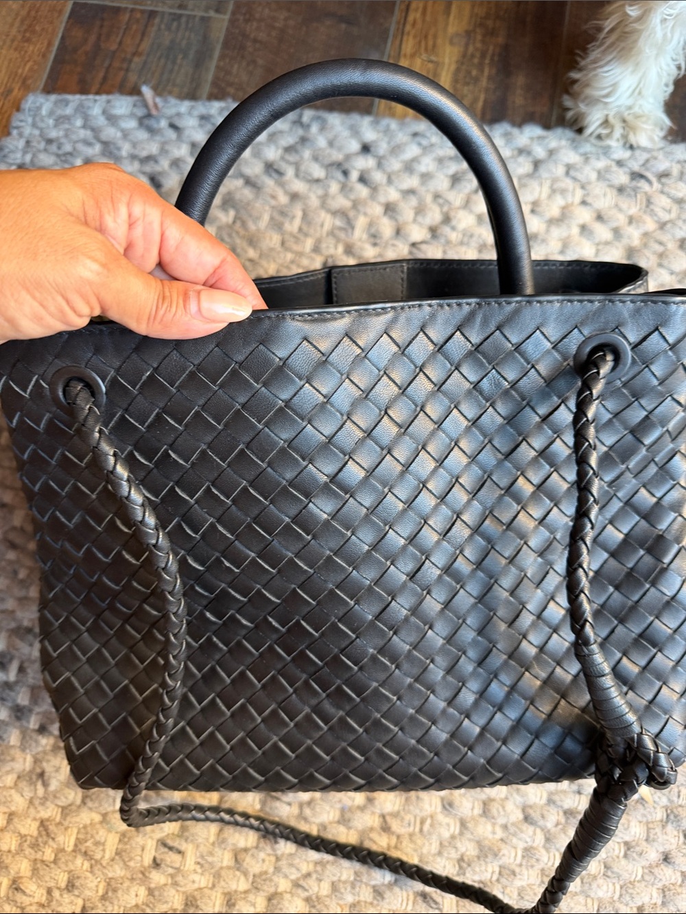 Quince Italian Woven Leather Satchel in Black - Picture 3 of 8